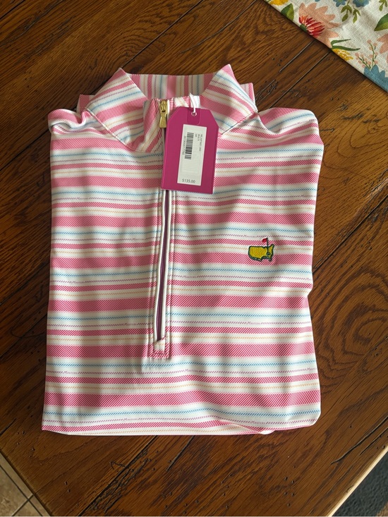 Masters Tops - Masters/ Magnolia Pink, White & Light Blue Striped quarter zip Top (2026)